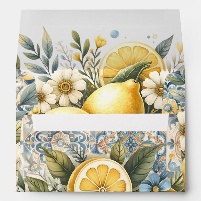 Mediterranean Tile flower Italian Positano Lemon Envelope (Back (Bottom))
