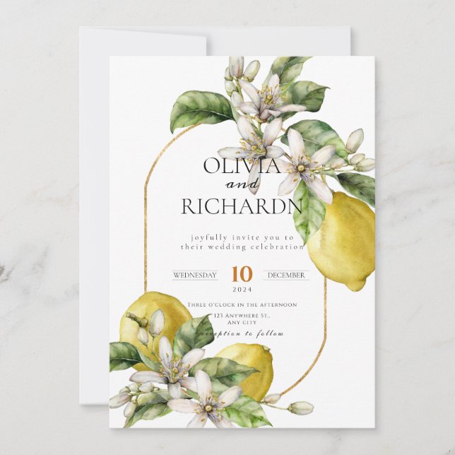 Mediterranean Tile flower Italian Positano Lemon  Invitation (Front)