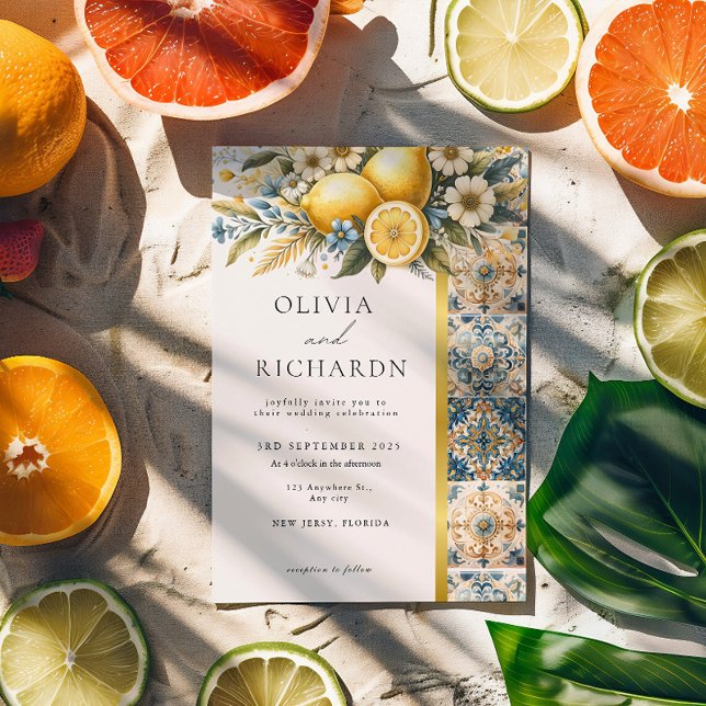 Mediterranean  Tile flower Italian Positano Lemon  Invitation (Creator Uploaded)