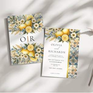 Mediterranean  Tile flower Italian Positano Lemon  Invitation