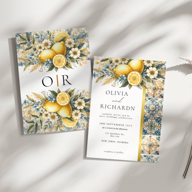 Mediterranean  Tile flower Italian Positano Lemon  Invitation (Creator Uploaded)