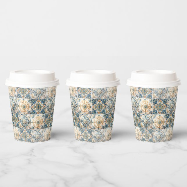 Mediterranean Tile flower Italian Positano Lemon Paper Cups (Multi)