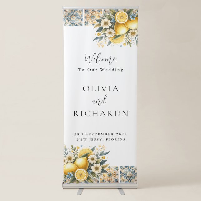 Mediterranean  Tile flower Italian Positano Lemon  Retractable Banner (Front)