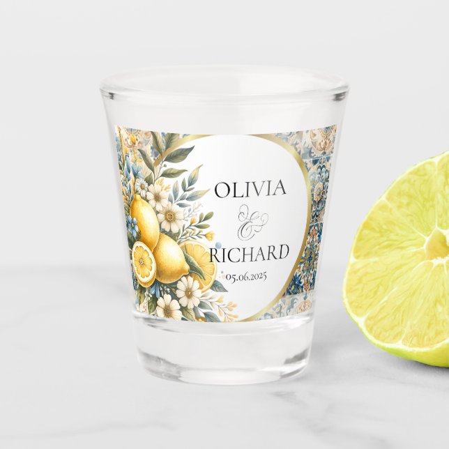 Mediterranean Tile flower Italian Positano Lemon Shot Glass (Front)
