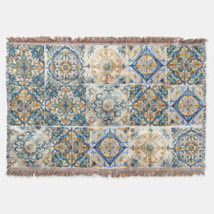 Mediterranean Tile flower Italian Positano Lemon Throw Blanket
