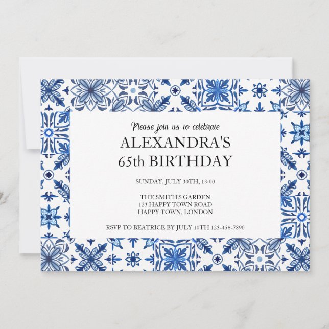 Mediterranean Tile Frame Birthday Party Invitation (Front)