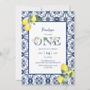 Mediterranean Tile Lemon Baby Girl First Birthday Invitation