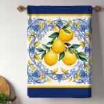 Mediterranean Tile Lemon Bouquet Tea Towel<br><div class="desc">Mediterranean tile and pretty lemon bouquet kitchen towels. Beautiful lemons on a blue and white Mediterranean tile background. You can add text to personalise.</div>