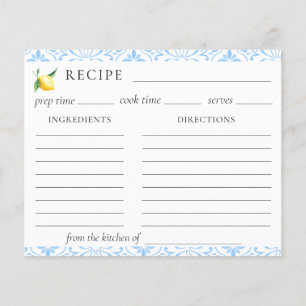 Mediterranean Tile Lemon Bridal Shower Recipe Card