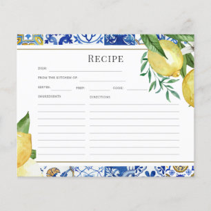 Mediterranean Tile Lemon Bridal Shower Recipe Card