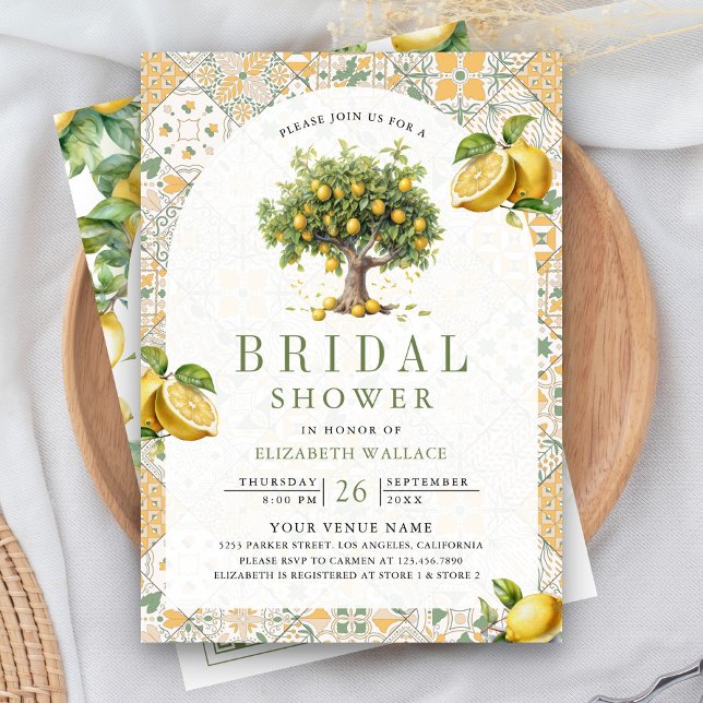 Mediterranean Tile Lemon Tree Arch Bridal Shower Invitation (Creator Uploaded)
