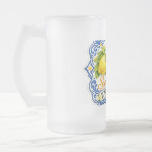 Mediterranean Tile Lemon – Watercolor Art with Nam Frosted Glass Beer Mug