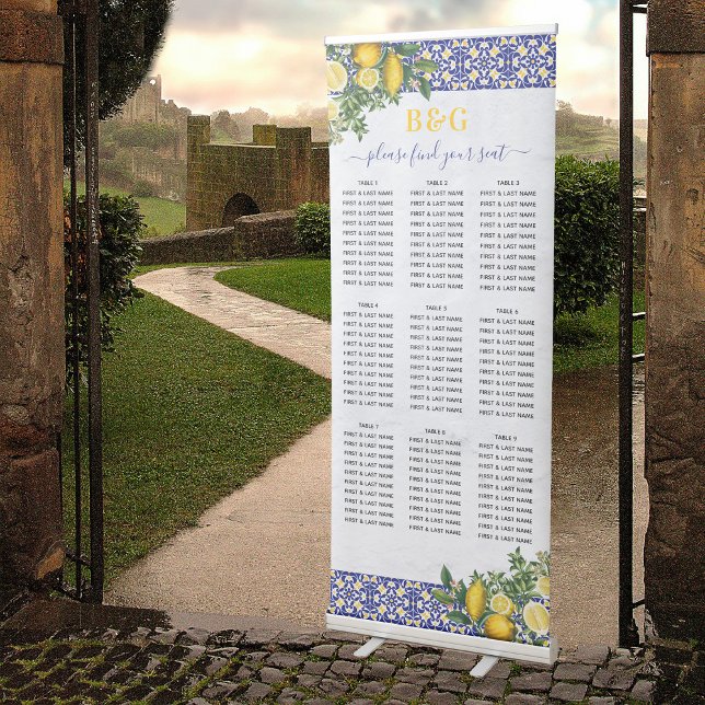 Mediterranean Tile Lemon Wedding Seating Chart Retractable Banner (Mediterranean Tile Lemon Wedding Welcome Retractable Banner)