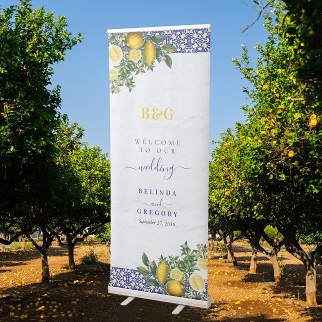 Mediterranean Tile Lemon Wedding Welcome  Retractable Banner (Mediterranean Tile Lemon Wedding Welcome Retractable Banner)
