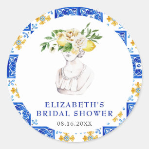 Mediterranean Tile Main Squeze Lemon Bridal Shower Classic Round Sticker