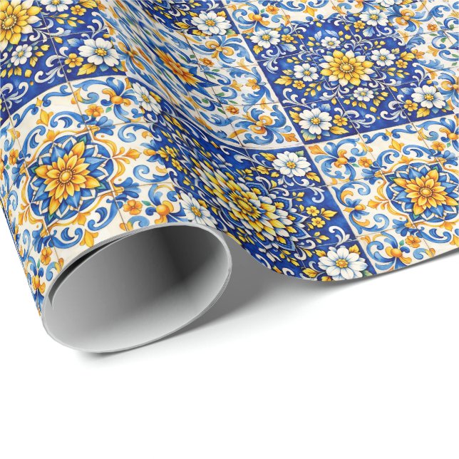 Mediterranean Tile Party Wrap  Wrapping Paper (Roll Corner)