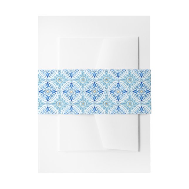 Mediterranean Tile Pattern | Amalfi Coast Wedding Invitation Belly Band (Front Example)