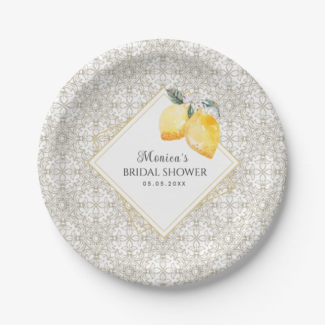 Mediterranean Tile Spanish Italian Bridal Shower Paper Plate (Front)