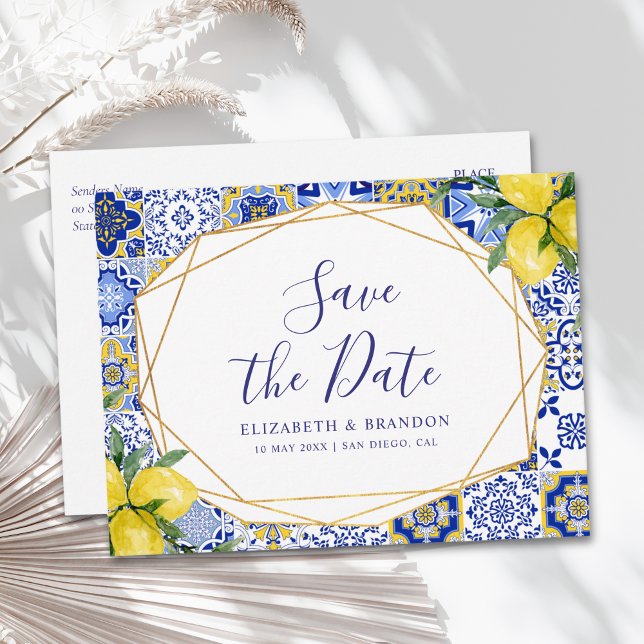 Mediterranean Tile Wedding with Lemons Postcard (Creator Uploaded)