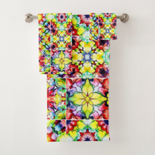 Mediterranean Tiles, Alcohol Ink Tiles, Majolica Bath Towel Set