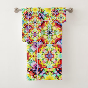 Mediterranean Tiles, Alcohol Ink Tiles, Majolica Bath Towel Set