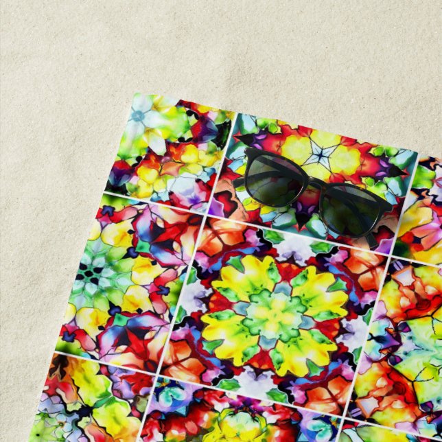 Mediterranean Tiles, Alcohol Ink Tiles, Majolica Beach Towel (In Situ)