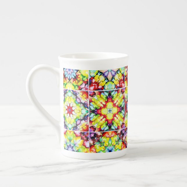 Mediterranean Tiles, Alcohol Ink Tiles, Majolica Bone China Mug (Left)