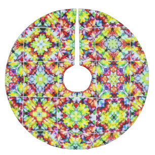 Mediterranean Tiles, Alcohol Ink Tiles, Majolica Brushed Polyester Tree Skirt