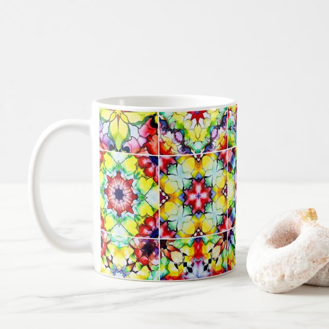 Mediterranean Tiles, Alcohol Ink Tiles, Majolica Coffee Mug (With Donut)
