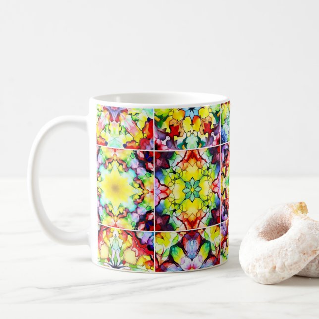 Mediterranean Tiles, Alcohol Ink Tiles, Majolica Coffee Mug (With Donut)