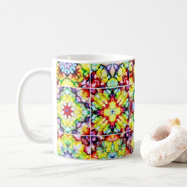 Mediterranean Tiles, Alcohol Ink Tiles, Majolica Coffee Mug (With Donut)