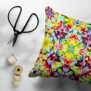Mediterranean Tiles, Alcohol Ink Tiles, Majolica Decorative Cushion