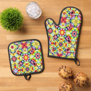Mediterranean Tiles, Alcohol Ink Tiles, Majolica Oven Mitt & Pot Holder Set
