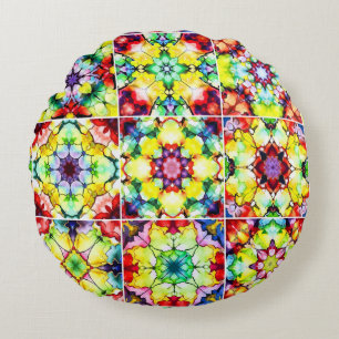 Mediterranean Tiles, Alcohol Ink Tiles, Majolica Round Cushion