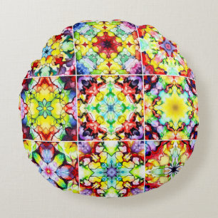 Mediterranean Tiles, Alcohol Ink Tiles, Majolica Round Cushion