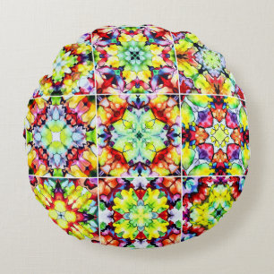 Mediterranean Tiles, Alcohol Ink Tiles, Majolica Round Cushion