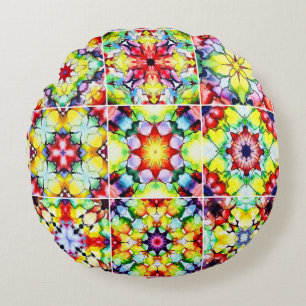 Mediterranean Tiles, Alcohol Ink Tiles, Majolica Round Cushion