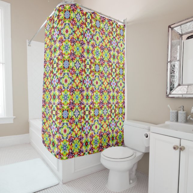 Mediterranean Tiles, Alcohol Ink Tiles, Majolica Shower Curtain (In Situ)