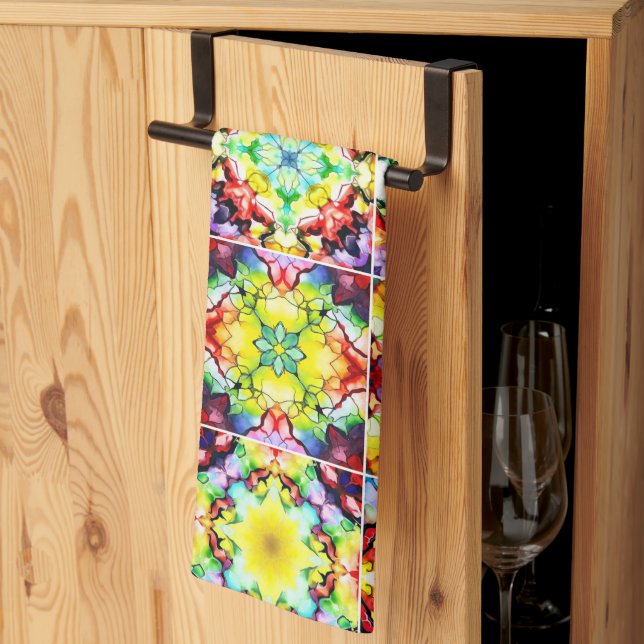 Mediterranean Tiles, Alcohol Ink Tiles, Majolica Tea Towel (Thirds Fold)