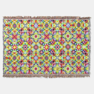 Mediterranean Tiles, Alcohol Ink Tiles, Majolica Throw Blanket