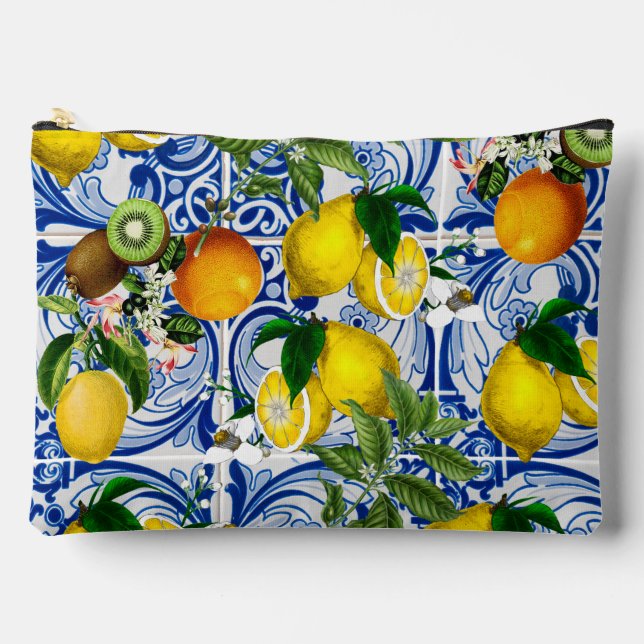 Mediterranean Tiles and Lemon Cosmetic Bag (Front)