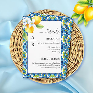 Mediterranean tiles and lemons details wedding enclosure card