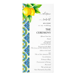 Mediterranean tiles and lemons wedding program rack card
