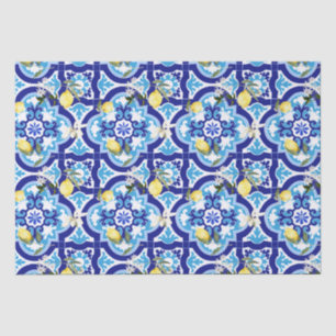 Mediterranean tiles,blue tiles,lemon, tissue paper