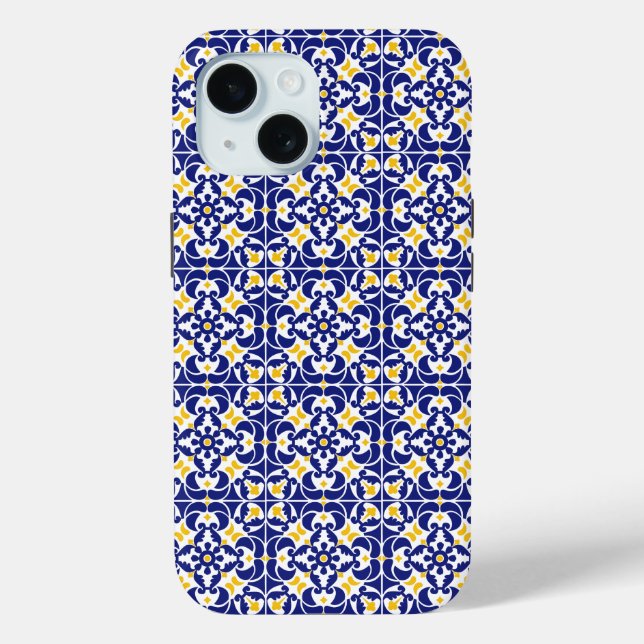 Mediterranean Tiles Blue & Yellow Pattern Case-Mate iPhone Case (Back)