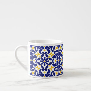 Mediterranean Tiles Blue & Yellow Pattern Espresso Cup