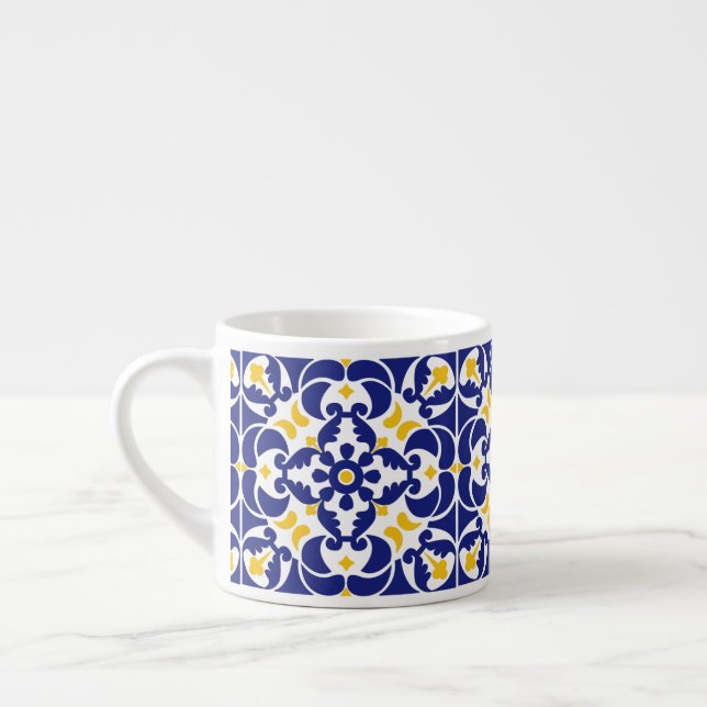 Mediterranean Tiles Blue & Yellow Pattern Espresso Cup (Left)