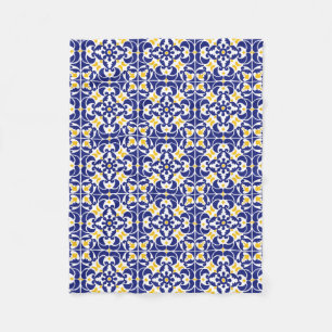 Mediterranean Tiles Blue & Yellow Pattern Fleece Blanket
