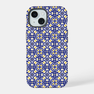 Mediterranean Tiles Blue & Yellow Pattern iPhone 15 Case