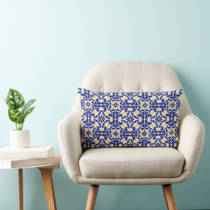 Mediterranean Tiles Blue & Yellow Pattern Lumbar Cushion